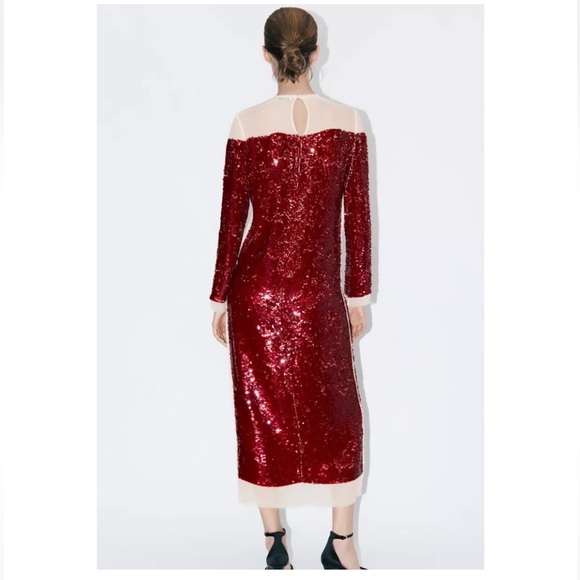 Zara sequin chiffon red midi dress sz.00 - Picture 9 of 17